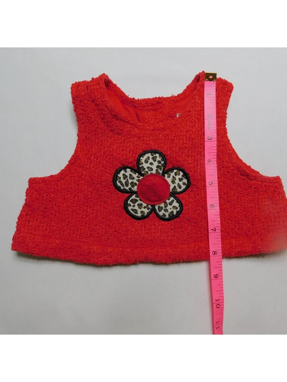 Rare Editions Baby Girls Vest 24M Red Fuzzy Boucle Faux Fur Leopard Flower Top